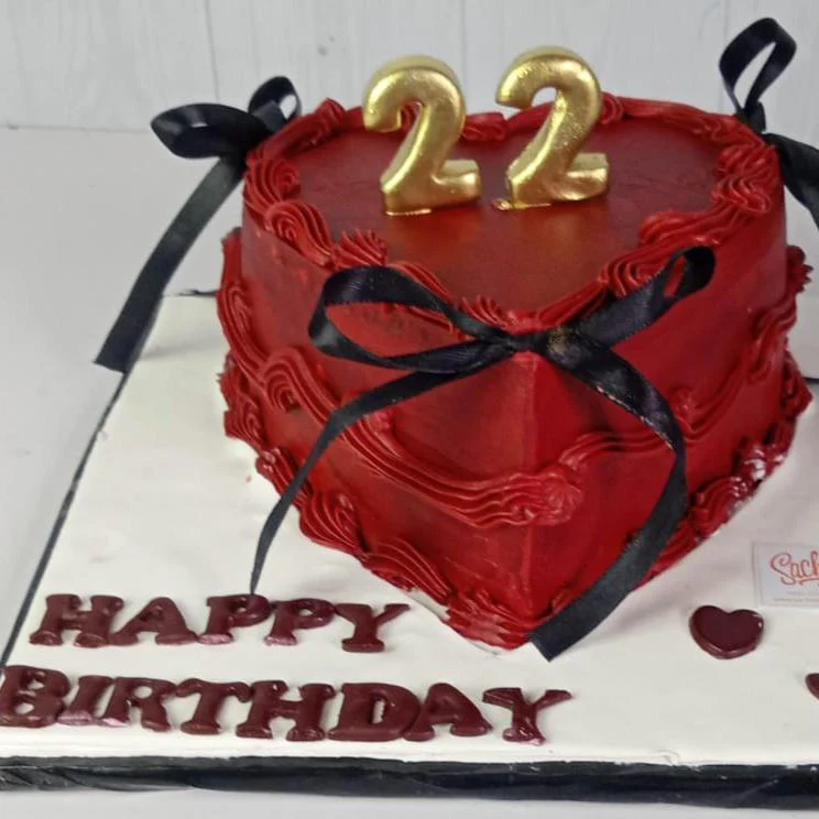Red Heart Love Theme Birthday Cake